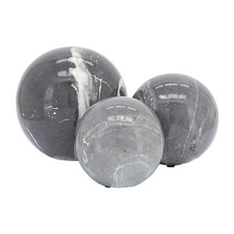 Set Of 3 Gray Marbled Orbs - Ceramic Decorative Orbs, 4", 5" And 6" - Decorative Table