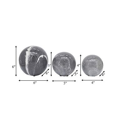 Set Of 3 Gray Marbled Orbs - Ceramic Decorative Orbs, 4", 5" And 6" - Decorative Table
