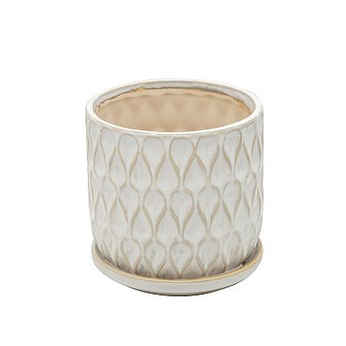 Sagebrook Home Neutral Textured Ceramic Saucer Planters Set Of 2