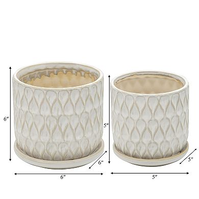 Sagebrook Home Neutral Textured Ceramic Saucer Planters Set Of 2