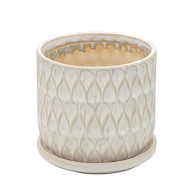 Sagebrook Home Neutral Textured Ceramic Saucer Planters Set Of 2