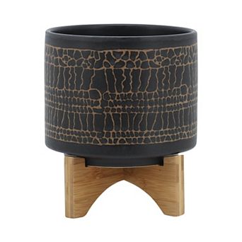 8" Planter - Glazed Black Contemporary Ceramic Planter For Indoor Plants And Outdoor Plants