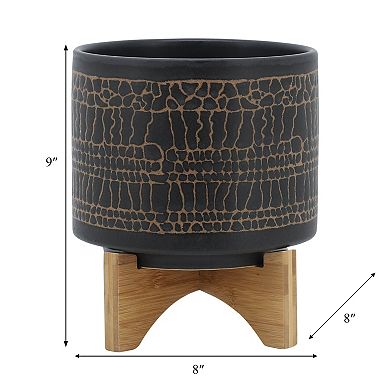 8" Planter - Glazed Black Contemporary Ceramic Planter For Indoor Plants And Outdoor Plants