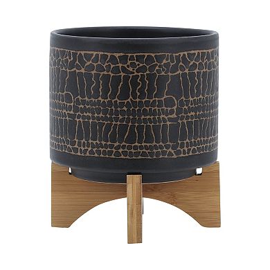 8" Planter - Glazed Black Contemporary Ceramic Planter For Indoor Plants And Outdoor Plants