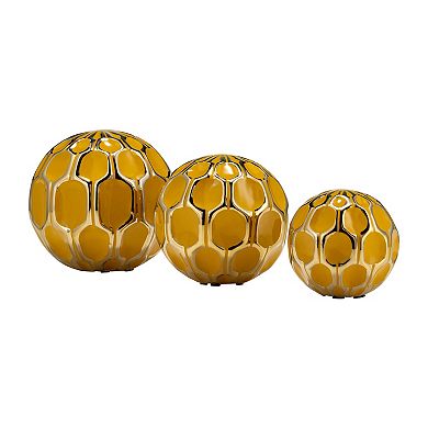 Sagebrook Home Gold Accented Abstract Modern Coastal Decorative Orbs Set Of 3