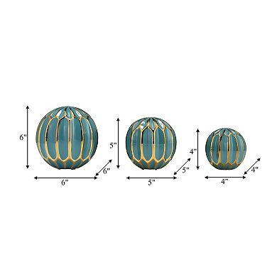 Sagebrook Home Gold Accented Abstract Modern Coastal Decorative Orbs Set Of 3