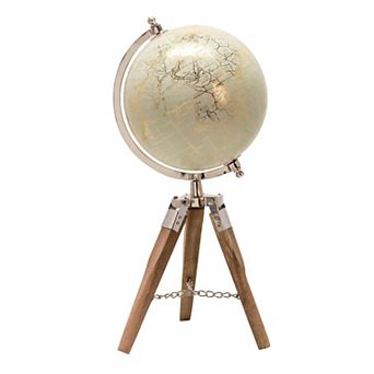 Sagebrook Home 8" Globe On Marble-based Wood Tripod Stand Aluminum Finish, Elegant Decorative Object