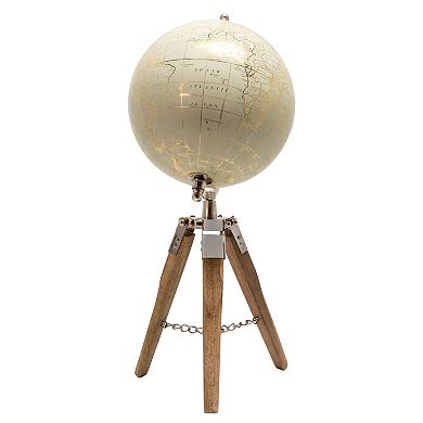 Sagebrook Home 8" Globe On Marble-based Wood Tripod Stand Aluminum Finish, Elegant Decorative Object