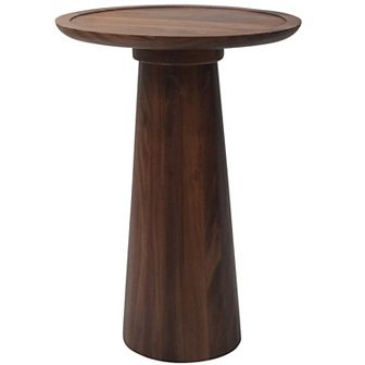 23"h Acacia Wood Pillar-shaped Pedestal Abstract Side Table In Light Brown Finish, Accent Table