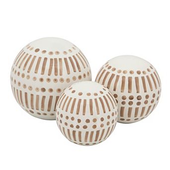 Sagebrook Home Neutral Modern Line Design Decorative Orb Set Of 3