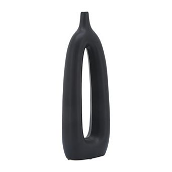 14" Ceramic Vase - Contemporary Black Abstract Cut-out Vase - Narrow Decorative Table Vase For Home