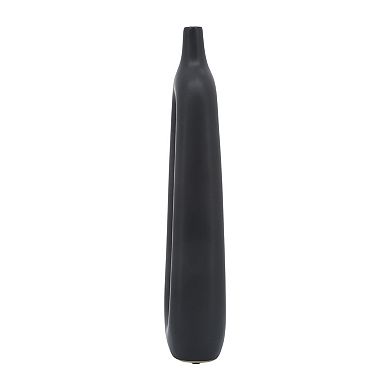 14" Ceramic Vase - Contemporary Black Abstract Cut-out Vase - Narrow Decorative Table Vase For Home