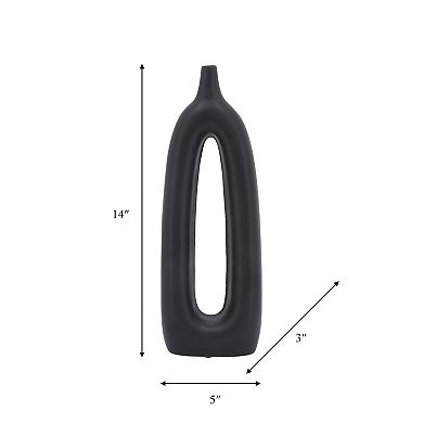 14" Ceramic Vase - Contemporary Black Abstract Cut-out Vase - Narrow Decorative Table Vase For Home
