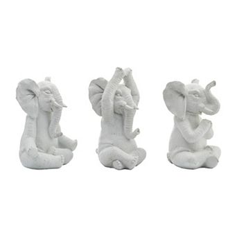 Set Of 3 Polyresin Yoga Elephant Figurines - Contemporary White Table Decor For Home, Office, Yoga