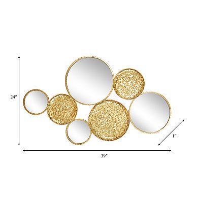 39" Decorative Mirrored Wall Decor - Contemporary Round Gold Circle Decorative Wall Art