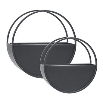 Set Of 2 Metal Round Wall Planters - Black Iron Plant Holders For Indoor Plants Modern Transitional