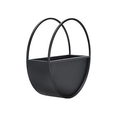 Set Of 2 Metal Round Wall Planters - Black Iron Plant Holders For Indoor Plants Modern Transitional