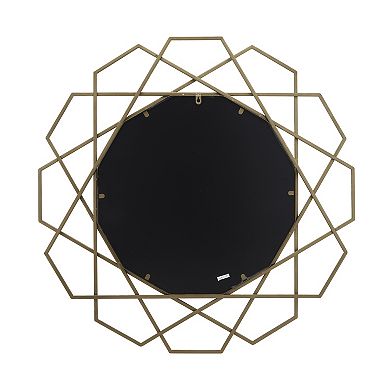 35" Mounted Round Metal Wall Mirror - Contemporary Gold Geometric Hanging Mirror For Bedroom