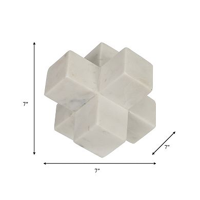 7" Decorative Sculpture - Contemporary Abstract Marble Jack Statue - White Marble Decorative Accent