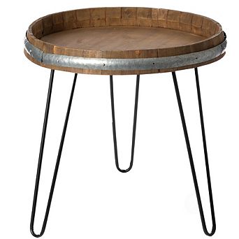 Wooden Wine Barrel Head End Table Accent Table
