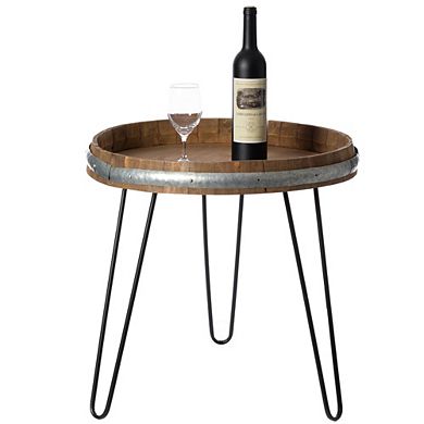 Wooden Wine Barrel Head End Table Accent Table