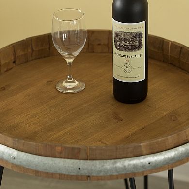 Wooden Wine Barrel Head End Table Accent Table