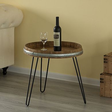 Wooden Wine Barrel Head End Table Accent Table