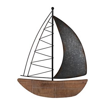 19" Metal Boat Wall Decor - Brown And Charcoal Gray Contemporary Rustic Coastal Decorative Accent