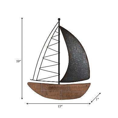 19" Metal Boat Wall Decor - Brown And Charcoal Gray Contemporary Rustic Coastal Decorative Accent