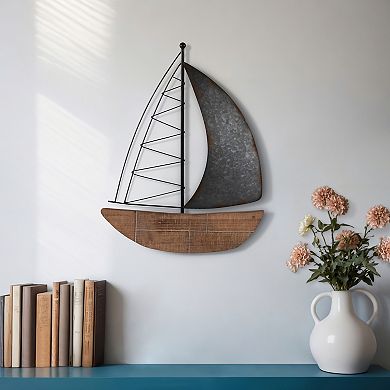 19" Metal Boat Wall Decor - Brown And Charcoal Gray Contemporary Rustic Coastal Decorative Accent