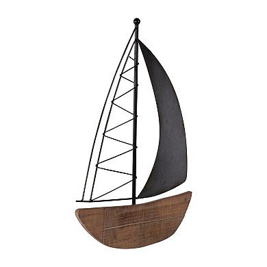 19" Metal Boat Wall Decor - Brown And Charcoal Gray Contemporary Rustic Coastal Decorative Accent