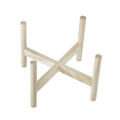 Sagebrook Home Neutral Textured Chevron Ceramic Planter With Contemporary Design Wooden Stand
