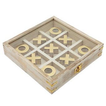 8" X 8" Wooden Tic-tac-toe Board - Contemporary Decorative Tic Tac Toe Game In Case Accent For Home