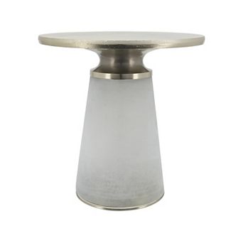 Clear 18 in Round Glass Metal Top Coffee Table with Silhouette and Sleek Design