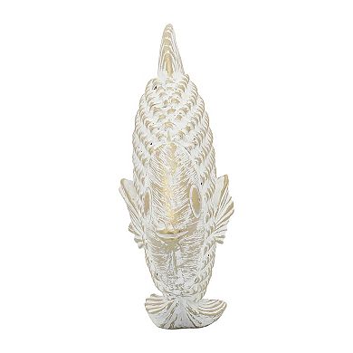 7" Ceramic Standing Fish Statue - Contemporary White Gold Fish Figurine Decorative Accent Coastal