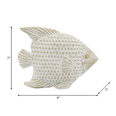 7" Ceramic Standing Fish Statue - Contemporary White Gold Fish Figurine Decorative Accent Coastal