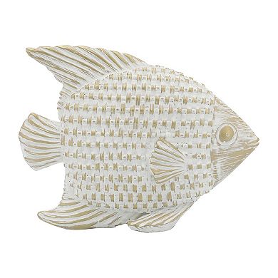7" Ceramic Standing Fish Statue - Contemporary White Gold Fish Figurine Decorative Accent Coastal