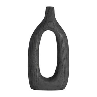 14"h, Cut-out Vase, Paulownia Wood Black Finish, Decorative Vase Wedding Centerpieces Tabletop Decor