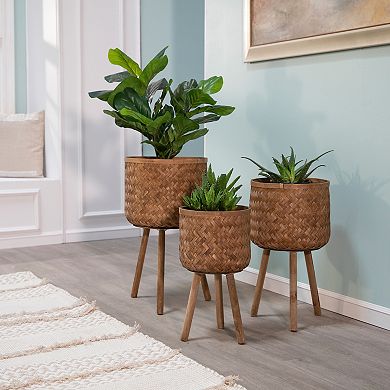 Sagebrook Home Bamboo & Pine Wood Planter Set on Stands, Enhance Your Space