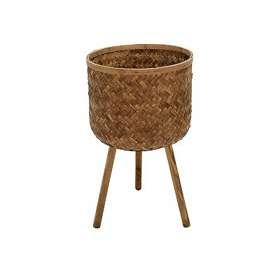Sagebrook Home Bamboo & Pine Wood Planter Set on Stands, Enhance Your Space
