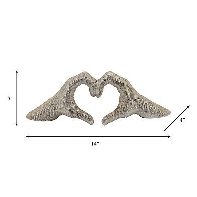 5" Ceramic Heart Hand Sculpture - Contemporary Decorative Heart Shaped Hands Statue Champagne Gold