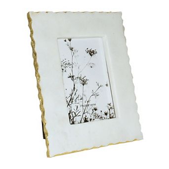 White Marble 4" X 6" Jagged Edges Photo Frame - Contemporary Elegant Picture Frame Display For Home