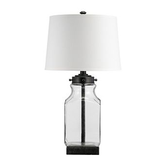 29.25"h Glass Bottle Table Lamp, Clear/frost, Iron Base, Contemporary Lighting For Bedroom