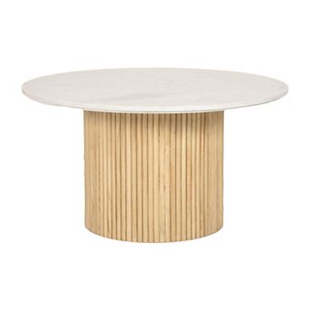 Wood/marble 18"h Reeded Coffee Table In Natural/white With Mdf/marble Construction For Stylish