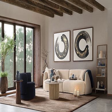 Wood/marble 18"h Reeded Coffee Table In Natural/white With Mdf/marble Construction For Stylish