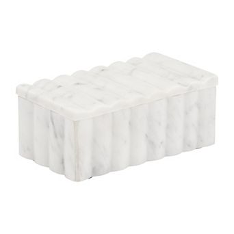 White Marble Storage Box - Contemporary Ridged 7" X 3" Decorative Box With Lid For Home Or Office
