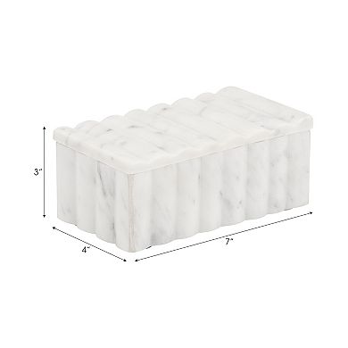 White Marble Storage Box - Contemporary Ridged 7" X 3" Decorative Box With Lid For Home Or Office