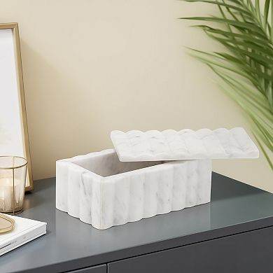 White Marble Storage Box - Contemporary Ridged 7" X 3" Decorative Box With Lid For Home Or Office