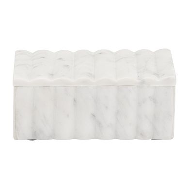 White Marble Storage Box - Contemporary Ridged 7" X 3" Decorative Box With Lid For Home Or Office
