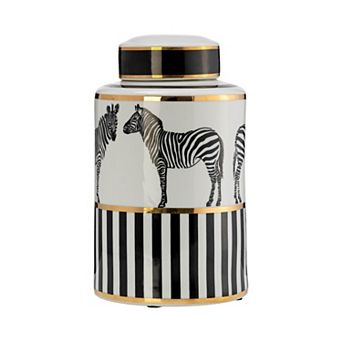 Sagebrook Home Modern Zebra Animal Glam Ceramic Jar With Lid